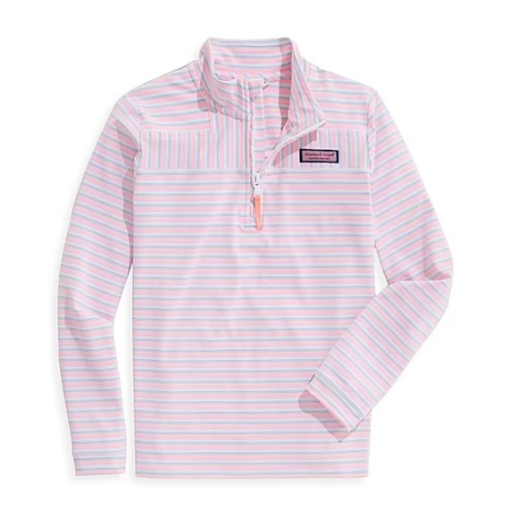 Vineyard Vines Girls Performance Sankaty Shep Pink Blue Striped Shirt Size 10/12 - Picture 1 of 6